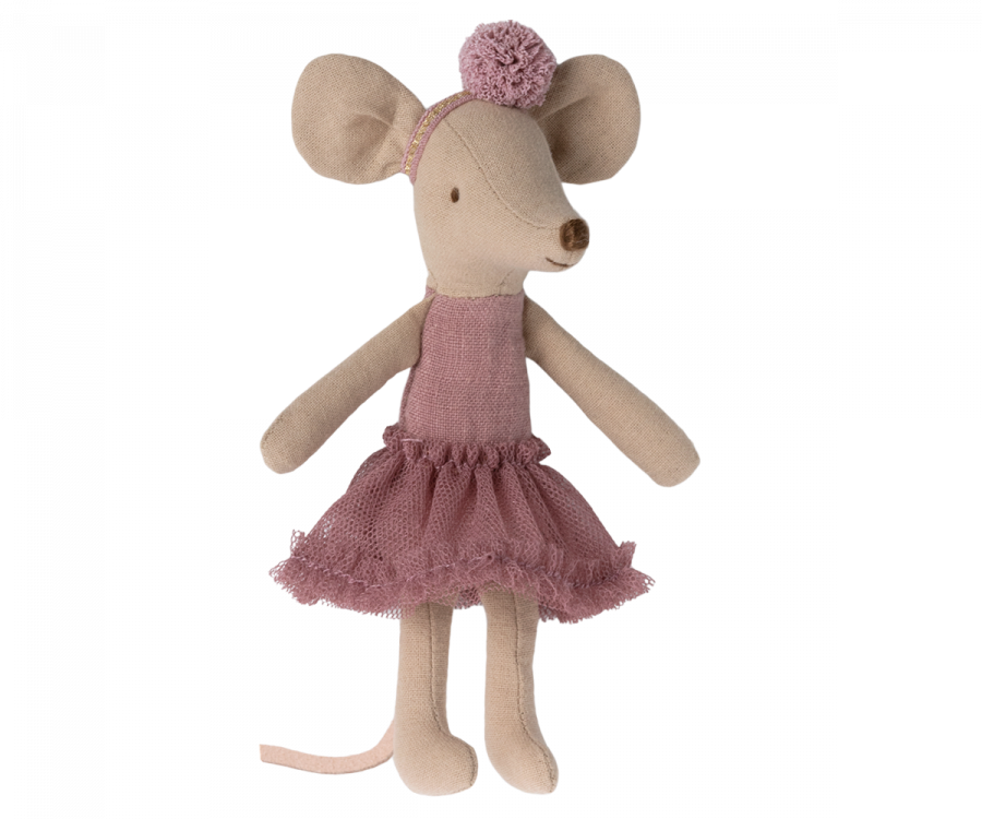 Maileg Ballerina Storasyster Mus med Ballerinakjol och Hårband - Heather Mörkt Rosa