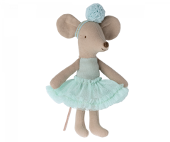 Maileg Ballerina Lillasyster Mus med Ballerinakjol och Hårband - Ljus Mint Blå