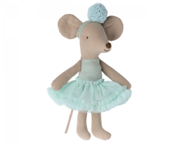 Maileg Ballerina Lillasyster Mus med Ballerinakjol och Hårband - Ljus Mint Blå