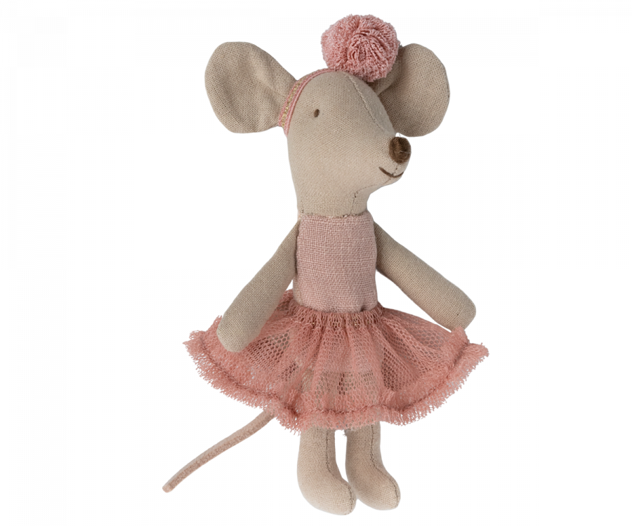 Maileg Ballerina Lillasyster Mus med Ballerinakjol och Hårband - Rosa