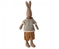 Maileg Brun Kanin Storlek 1 - Rabbit med Randig Stickad Tröja och Bruna Byxor