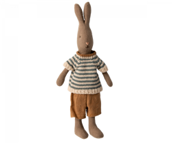 Maileg Brun Kanin Storlek 1 - Rabbit med Randig Stickad Tröja och Bruna Byxor