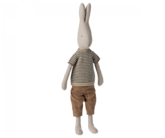 Maileg Kanin Strl 4 - Rabbit med Blå Randig Stickad Tröja och Bruna Byxor