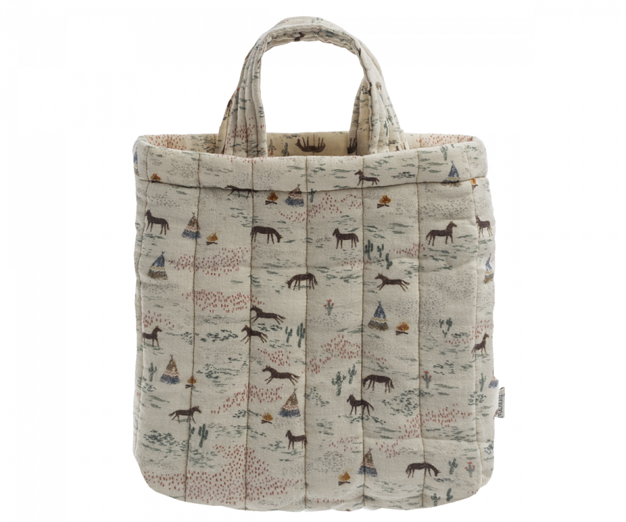 Maileg Quiltad Mjuk Tyg Väska med Handtag Hästar - Tygväska Tote Bag Happy Horse