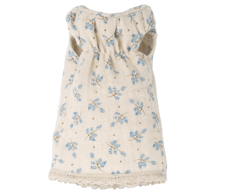 Maileg Kläder till Kanin Storlek 1 - Blå Blommig Klänning med Spets