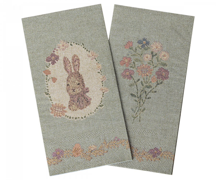 Maileg Servetter Gröna med Kanin - Lapin De Paques Rosa Rosett på Kanin