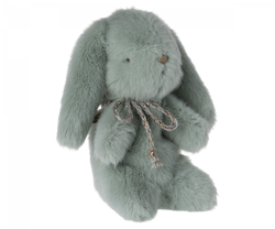 Maileg Liten Kanin i Plysch med Rosett Blå - Mint Bunny Mini
