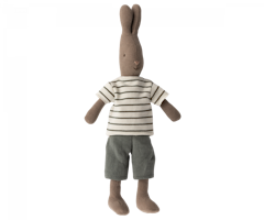 Maileg Brun Kanin Storlek 2 - Rabbit med Brun randig tröja och Grå Byxor