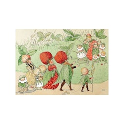 Vykort Elsa Beskow Jordgubbsfamilj Sommar Jordgubbe