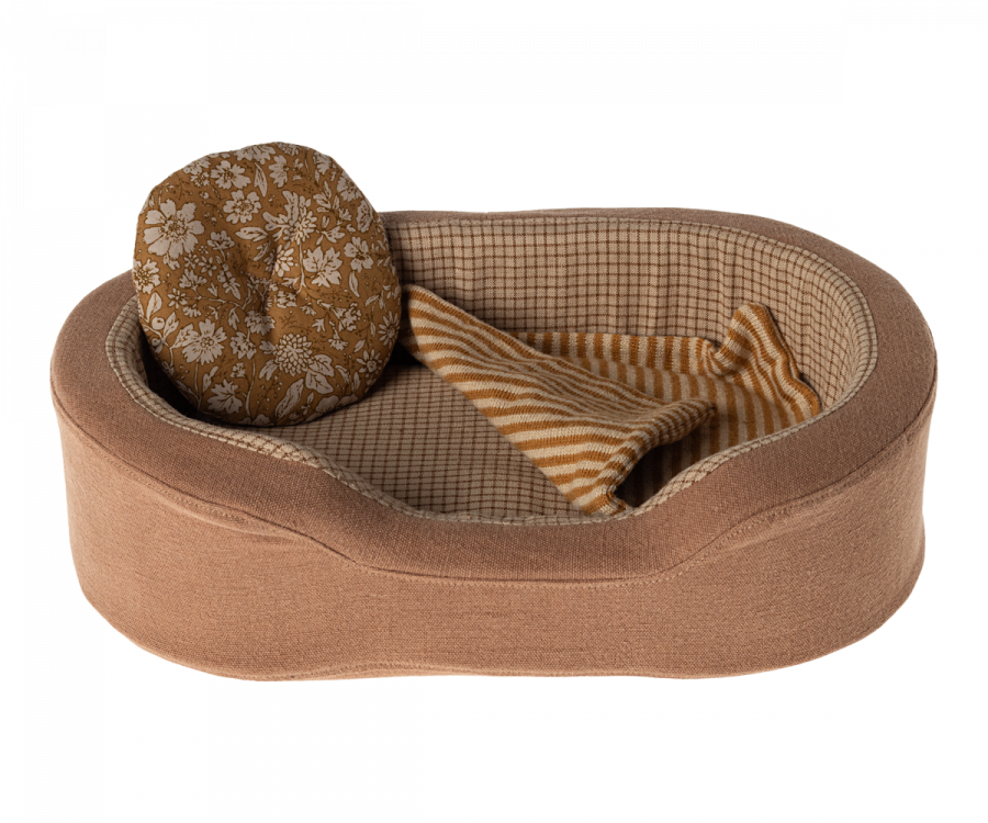 Maileg Cosy Basket Small - Hund/Kattbädd med Kudde och Filt Brun