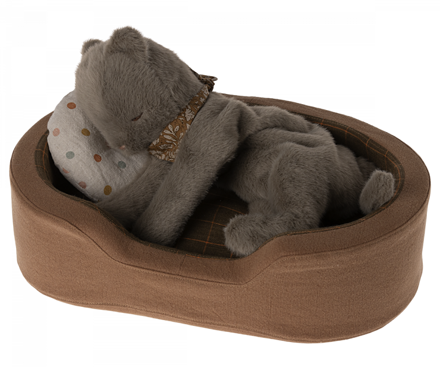 Maileg Cosy Basket Small - Hund/Kattbädd med Kudde och Filt Brun