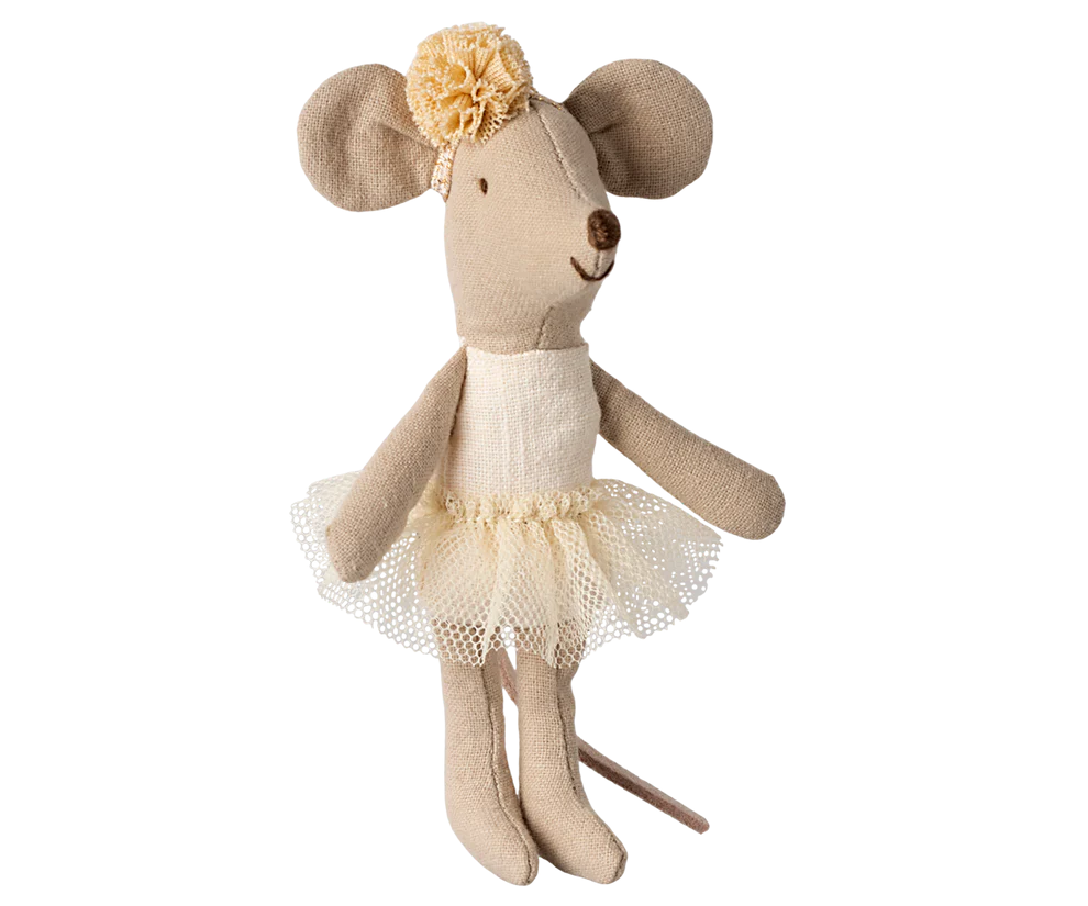 Maileg Ballerina Lillasyster Mus med Ballerinakjol och Hårband - Offwhite Vit