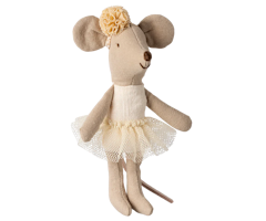 Maileg Ballerina Lillasyster Mus med Ballerinakjol och Hårband - Offwhite Vit