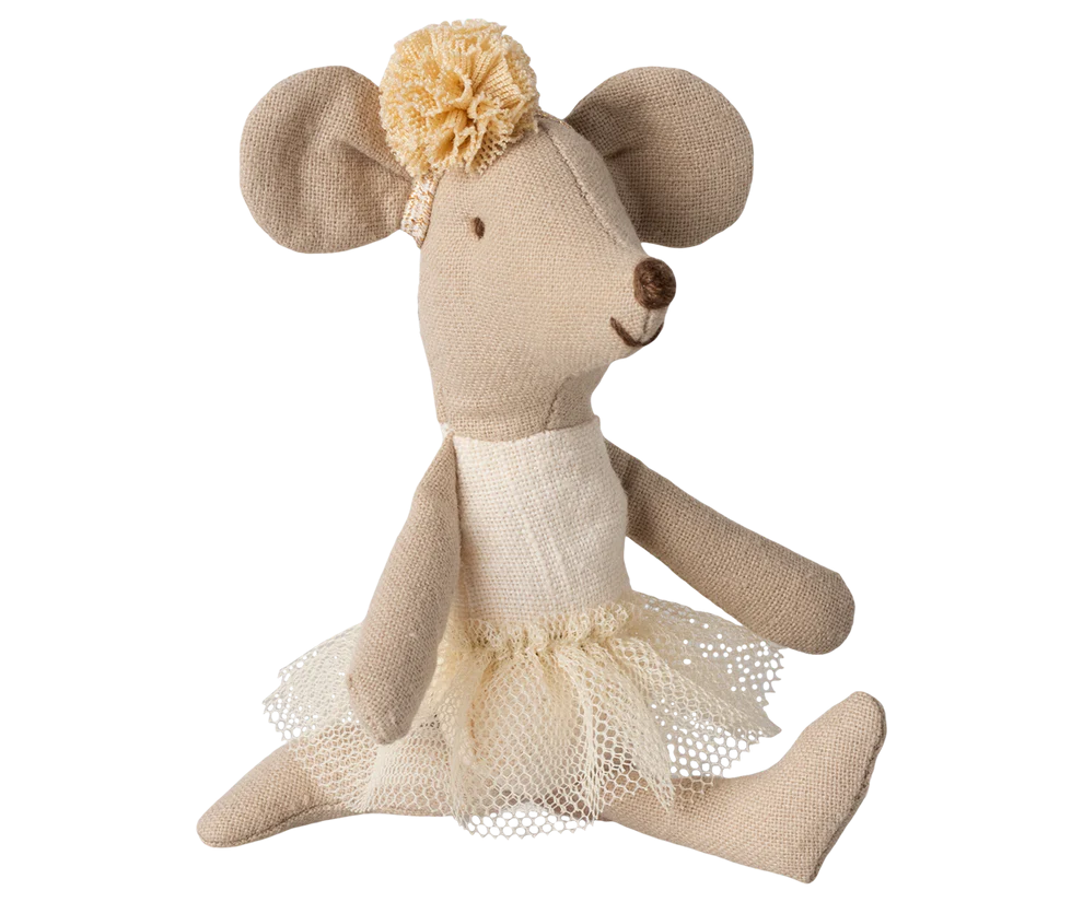 Maileg Ballerina Lillasyster Mus med Ballerinakjol och Hårband - Offwhite Vit