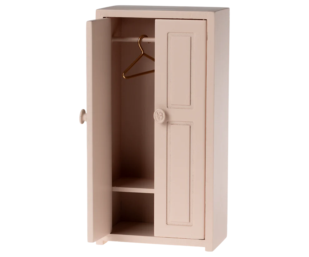 Maileg Liten Garderob med Tre Galgar - Light Rose Rosa