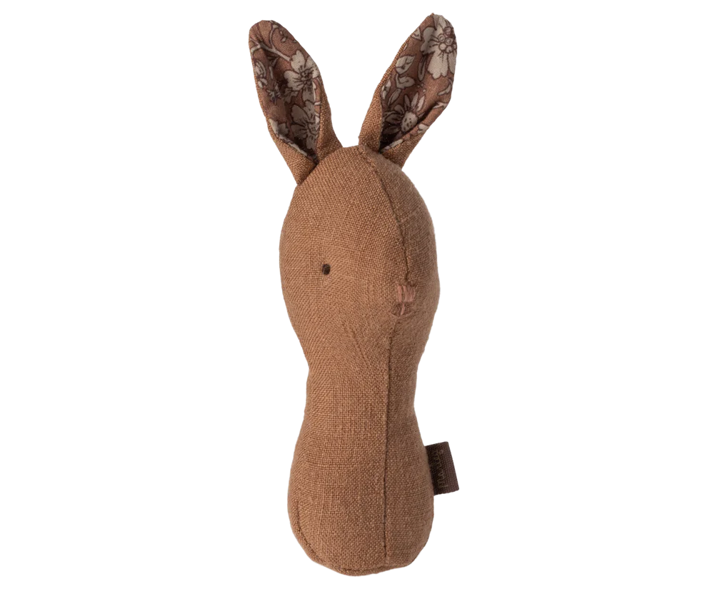 Maileg Skallra Brun Kanin med Blommiga Öron - Chocolate
