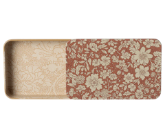 Maileg Ask i Metall Etui med Skjutlock Blommig Rosa - Plåtask med Lock Blossom Heather