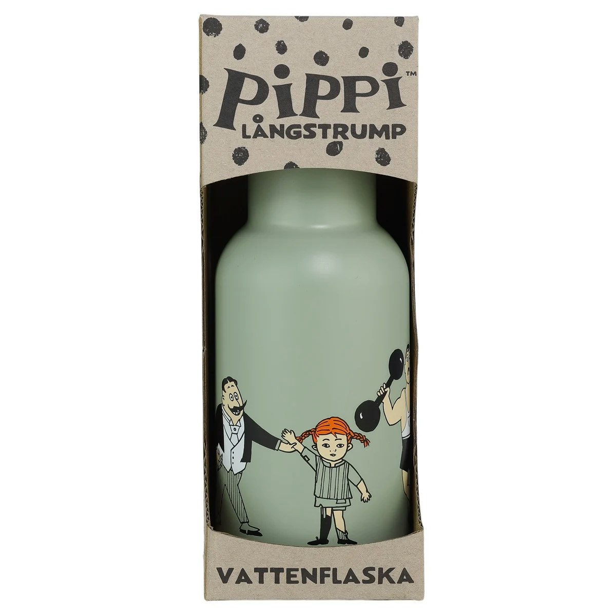 Vattenflaska i Stål med Sugrör Grön Pippi Långstrump Astrid Lindgren Rätt Start Pippi Cirkus