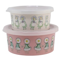 Elsa Beskow Snacksbox Blomsterfesten Set om Två Rätt Start Matlåda till Barn Rosa Vit med Blommor