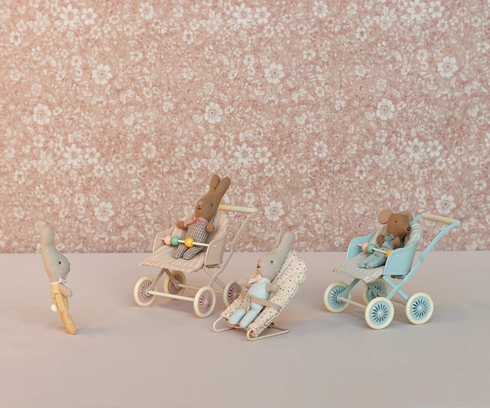 Maileg Stroller Sittvagn Baby Mus Mint Grön Blå