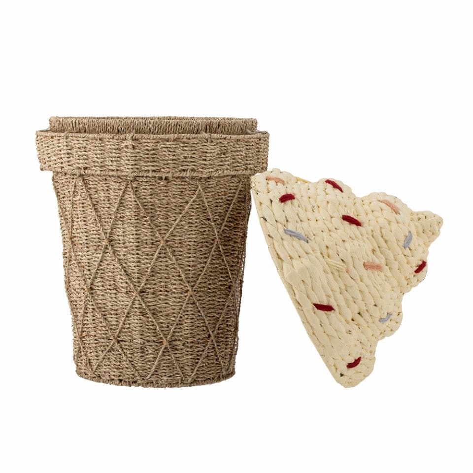 Bloomingville Förvaringskorg Med Lock Glass med Strössel - Cillie Basket Beige Naturmaterial Leksaksförvaring Dekoration till Barnrummet