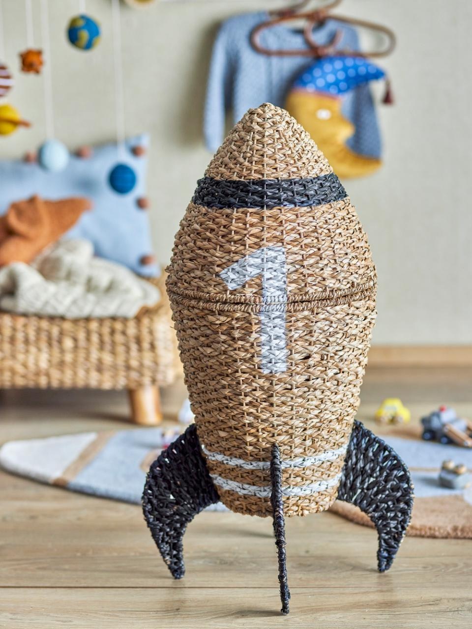 Bloomingville Förvaringskorg Med Lock Raket - Cosmina Basket Leksaksförvaring Naturmaterial Beige Svart Dekoration till Barnrummet