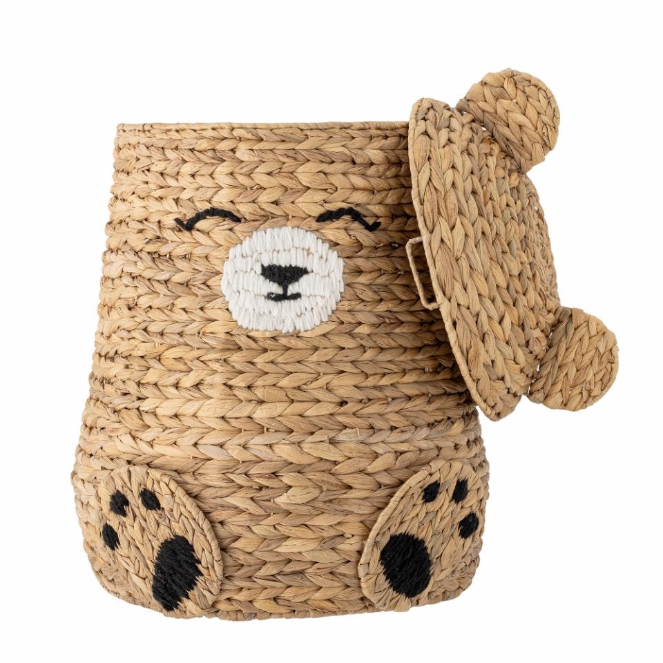 Bloomingville Förvaringskorg Med Lock Björn - Timone Basket Natur Beige Nalle Leksaksförvaring Naturmaterial Dekoration till Barnrummet