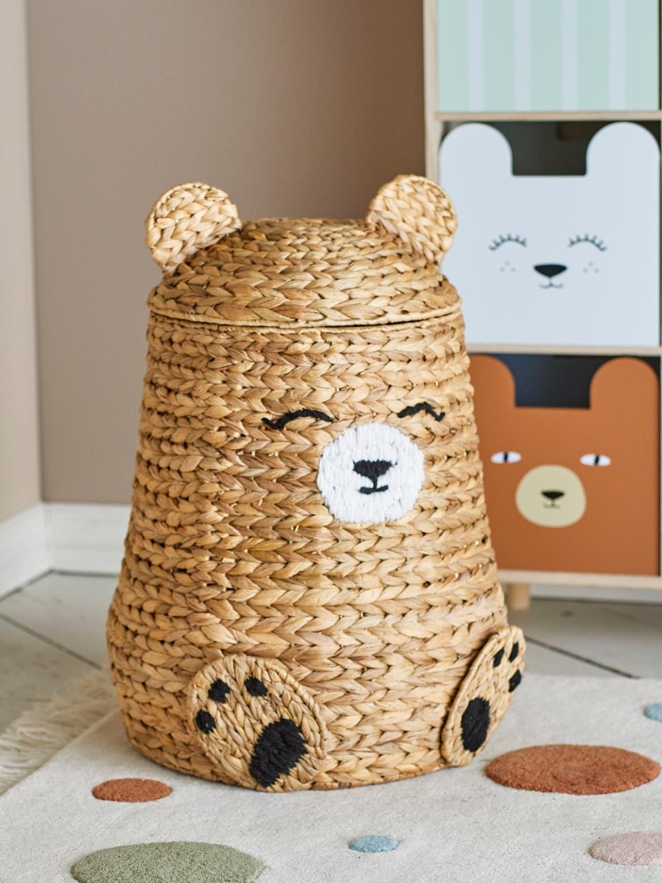 Bloomingville Förvaringskorg Med Lock Björn - Timone Basket Natur Beige Nalle Leksaksförvaring Naturmaterial Dekoration till Barnrummet