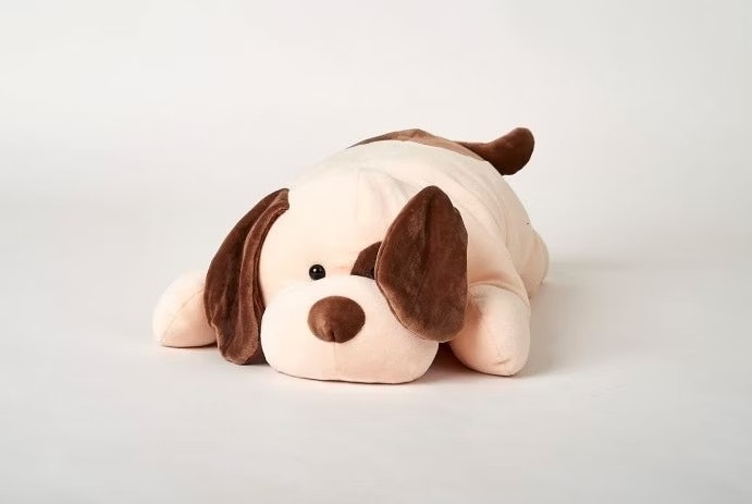 Mjukisdjur Stor Hund Kudde Kramdjur XL 60 cm Beige Brun Fläckig