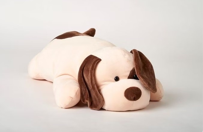 Mjukisdjur Stor Hund Kudde Kramdjur XL 60 cm Beige Brun Fläckig
