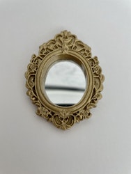 Oval Vintage Spegel med Guldram Dekoration till Dockskåpet Miniatyr Rund Guld