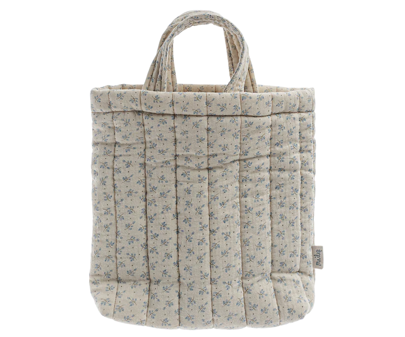 Maileg Quiltad Mjuk Tyg Väska med Handtag Blommig Blå - Tygväska Tote Bag Madelaine