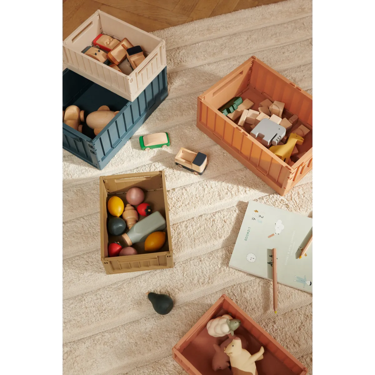 Liewood Stapelbar Hopfällbar Förvaring Medium 2-pack - Back Weston Storage Box M Sandy Leksaksförvaring Back Mellan