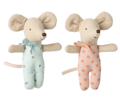 Maileg Tvillingar Baby Möss i Bäddad Ask med Sovpåse - Rosa och Blå