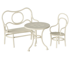 Maileg Café Set till Möss Small - Off White Vit Utemöbler Bord Bänk och Stol