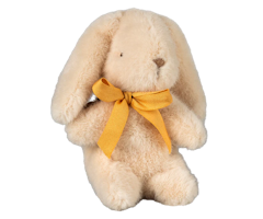 Maileg Liten Kanin i Plysch med Rosett Vit - Cream Bunny Mini med Gul Rosett