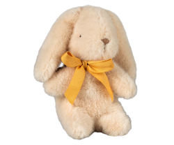 Maileg Liten Kanin i Plysch med Rosett Vit - Cream Bunny Mini med Gul Rosett