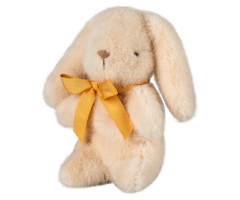 Maileg Liten Kanin i Plysch med Rosett Vit - Cream Bunny Mini med Gul Rosett