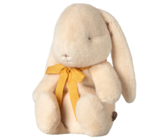 Maileg Kanin i Plysch med Rosett Small Vit - Bunny Plusch Cream med Gul Rosett