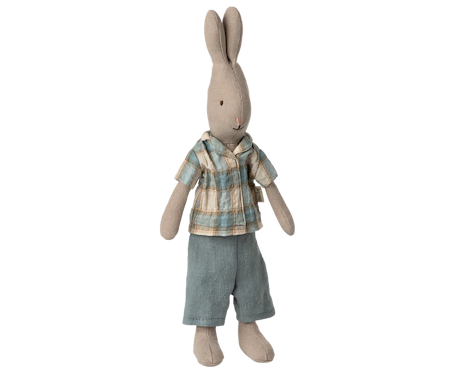 Maileg Kanin Storlek 1 - Rabbit med Blå Rutig Skjorta och Blå Byxor