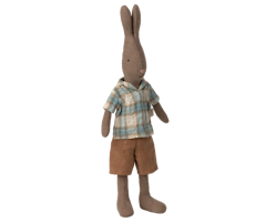 Maileg Brun Kanin Storlek 2 - Rabbit med Blå Rutig Skjorta och Bruna Byxor