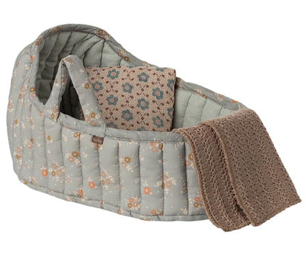 Maileg Carrycot Liggdel Large - Blommig Blå med Kudde och Filt