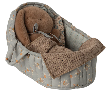 Maileg Carrycot Liggdel Large - Blommig Blå med Kudde och Filt
