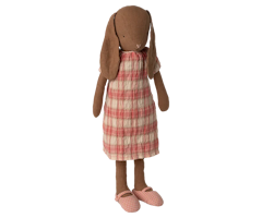 Maileg Brun Kanin Storlek 3 - Bunny med Rosa Rutig Klänning och Skor