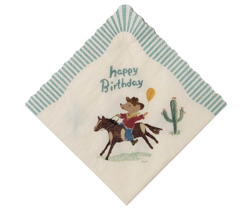Maileg Servetter Häst Cowboy Blå - Happy Birthday Cowboy
