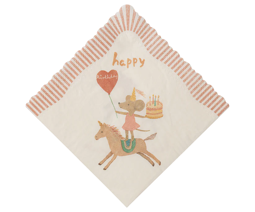 Maileg Servetter Enhörning Rosa - Happy Birthday Unicorn