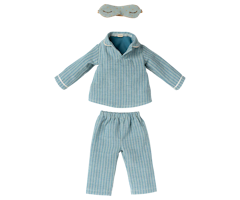 Maileg Pyjamas till Maxi Mus - Randig Blå med Sovmask