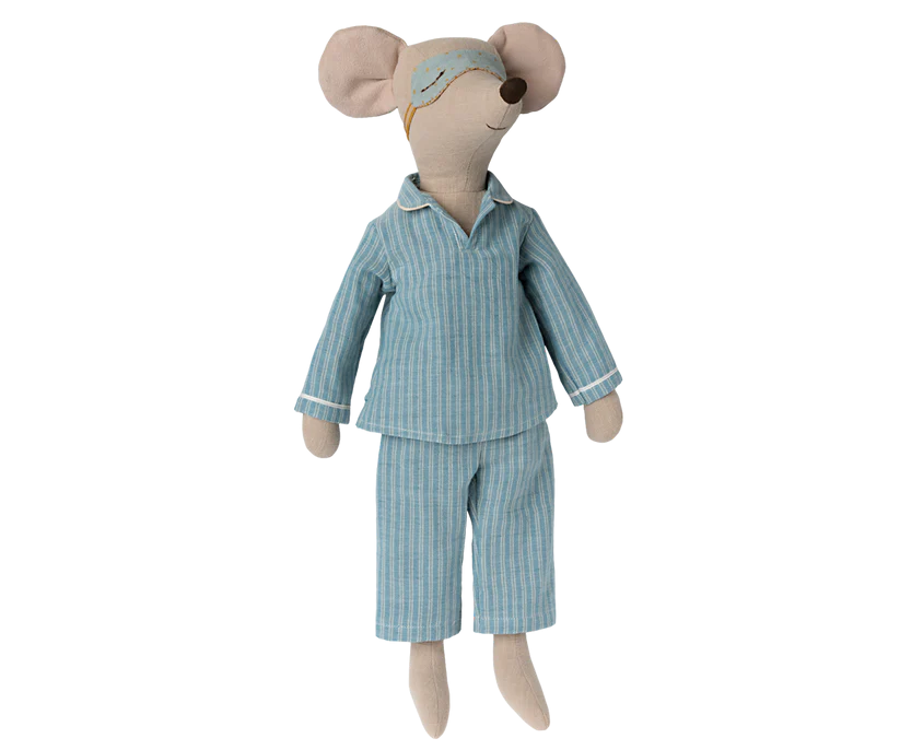 Maileg Pyjamas till Maxi Mus - Randig Blå med Sovmask