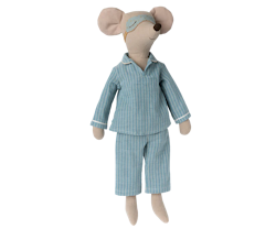 Maileg Pyjamas till Maxi Mus - Randig Blå med Sovmask