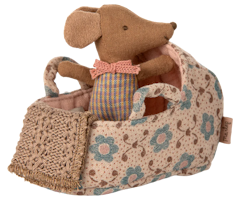 Maileg Blommig Carrycot till Baby Möss Rosa - Maileg A/W -25